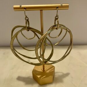 Racheal Roy earrings, matte gold, dangling hoops